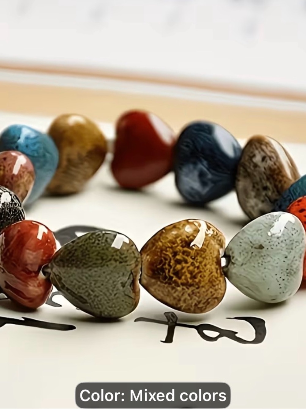 1pcs Handmade Bohemian Multicolor Heart Ceramic Bead Bracelet-Stretch